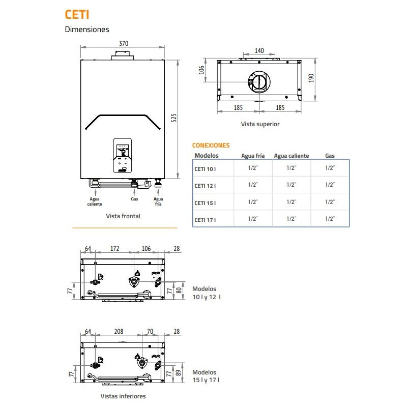 CALENTADOR ESTANCO COINTRA CETI 15 LITROS GAS NATURAL/ BUTANO PROPANO INCLUYE KIT SALIDA/ENTRADA DE GASES ( INTERIOR)